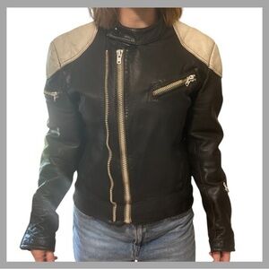 Cool Black and Cream Motocross Leather Jacket From the 1980’s